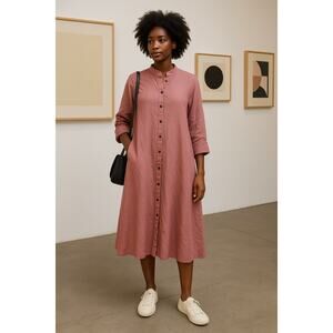 Zuri Linen Cotton Everywhere Dress Pink Clay XL Kenya Button Pockets ethical
